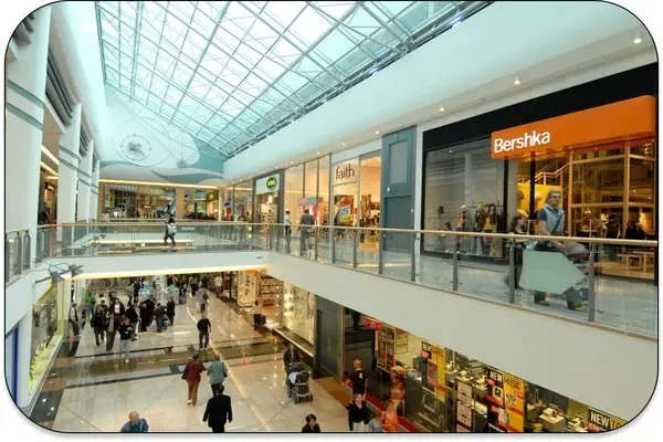 Internal image of busy Drakes Circus shopping centre